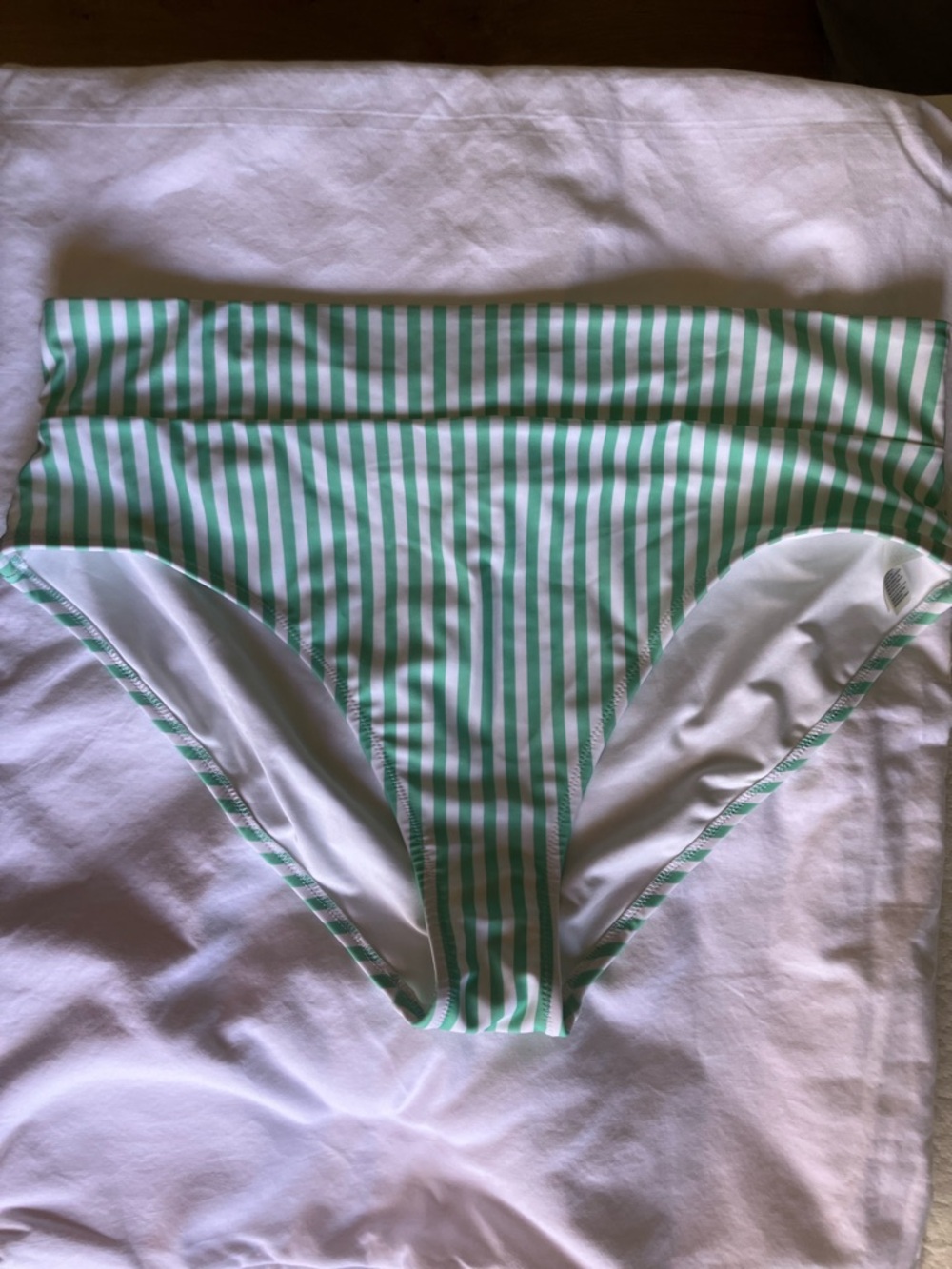 Old Navy Green and White Striped High-Waist Bikini Bottom